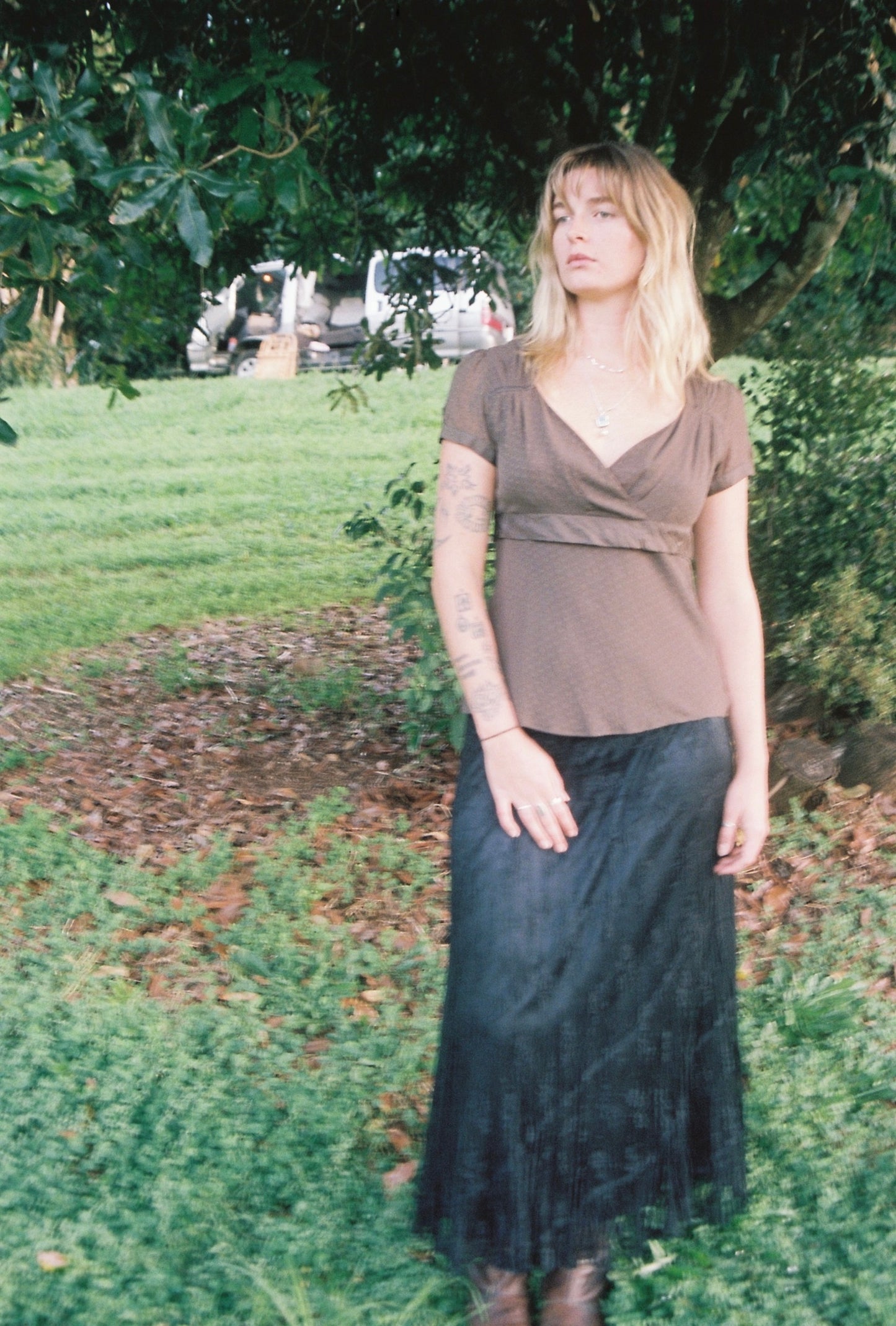 Vintage Chocolate Brown Silk Wrap-Style Blouse