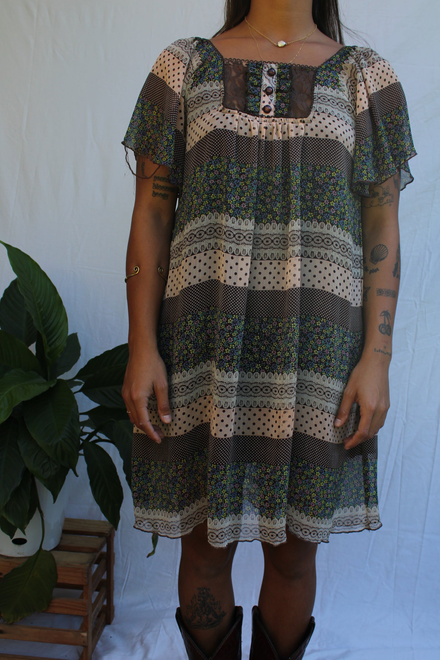 Vintage Boho Prairie Patchwork Mini Dress