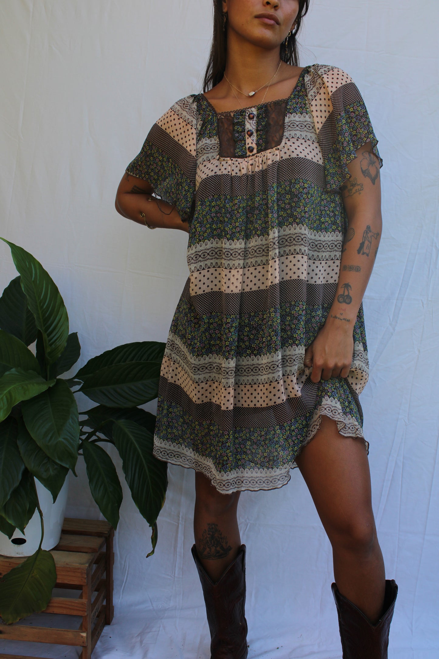 Vintage Boho Prairie Patchwork Mini Dress