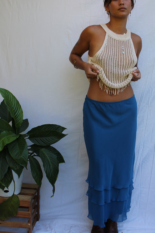 Vintage Ocean Ripple Tiered Maxi Skirt