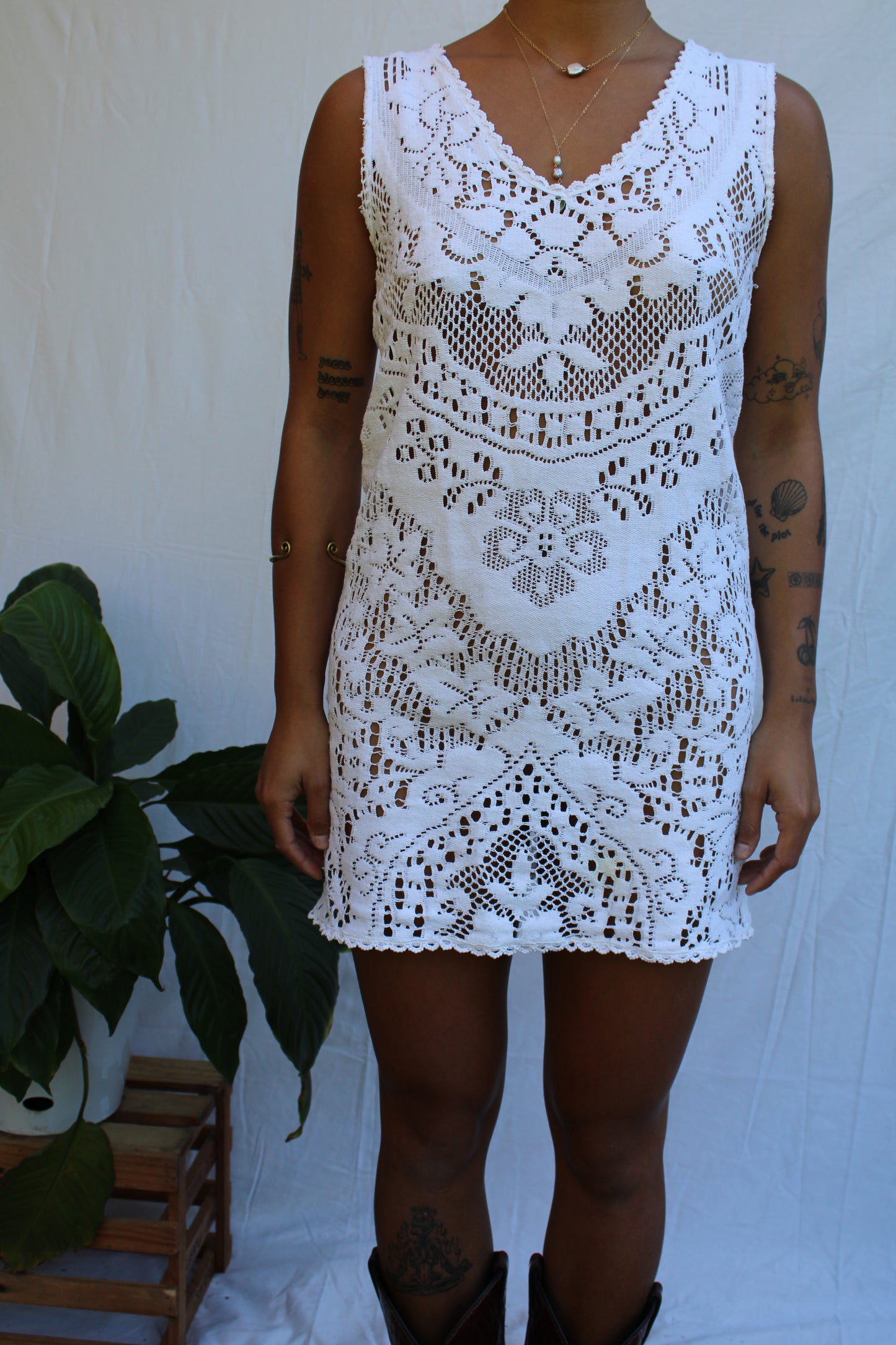 Vintage White Spell Crochet Mini Dress