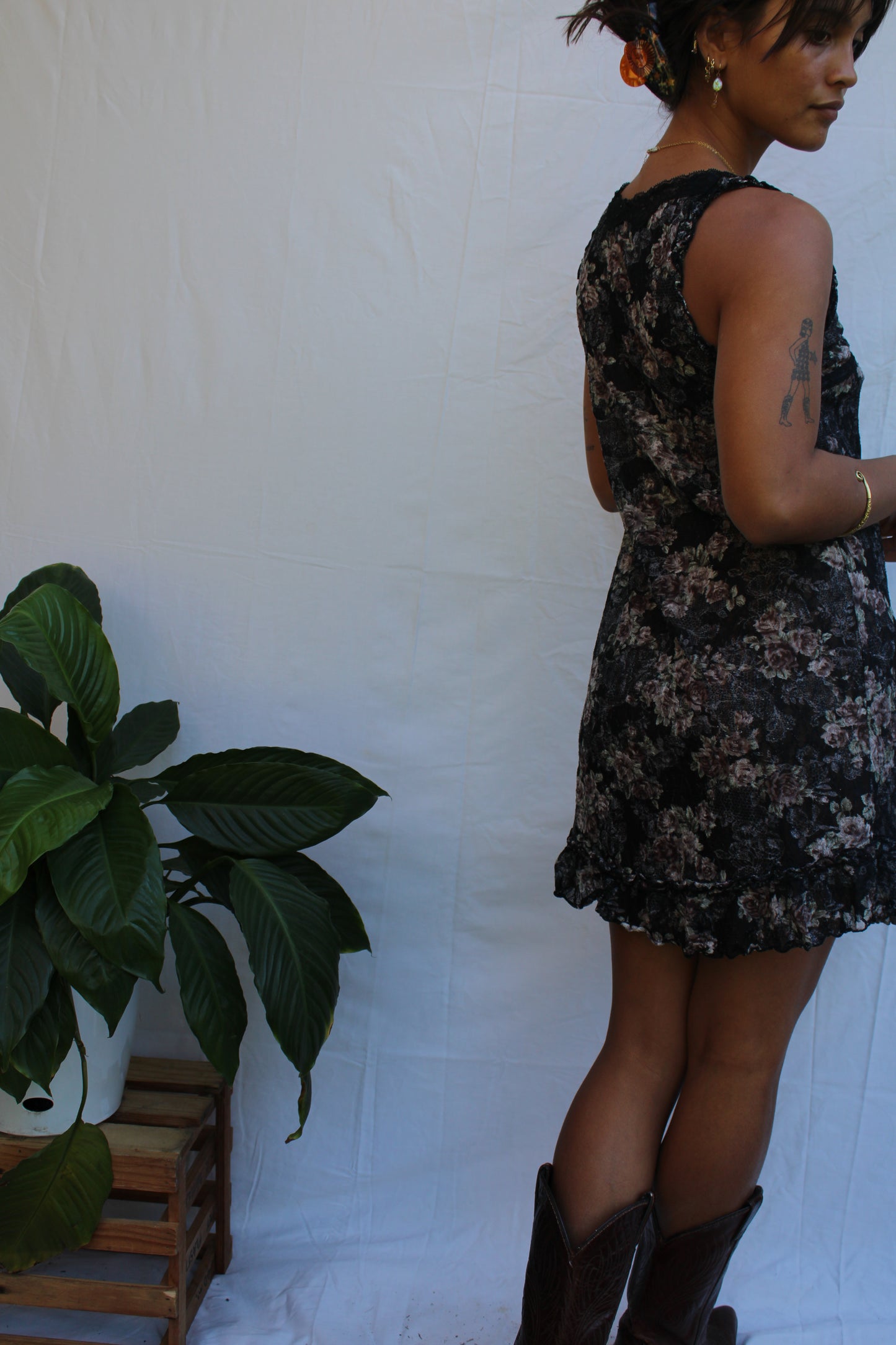 Vintage Black Floral Lace Mini Dress