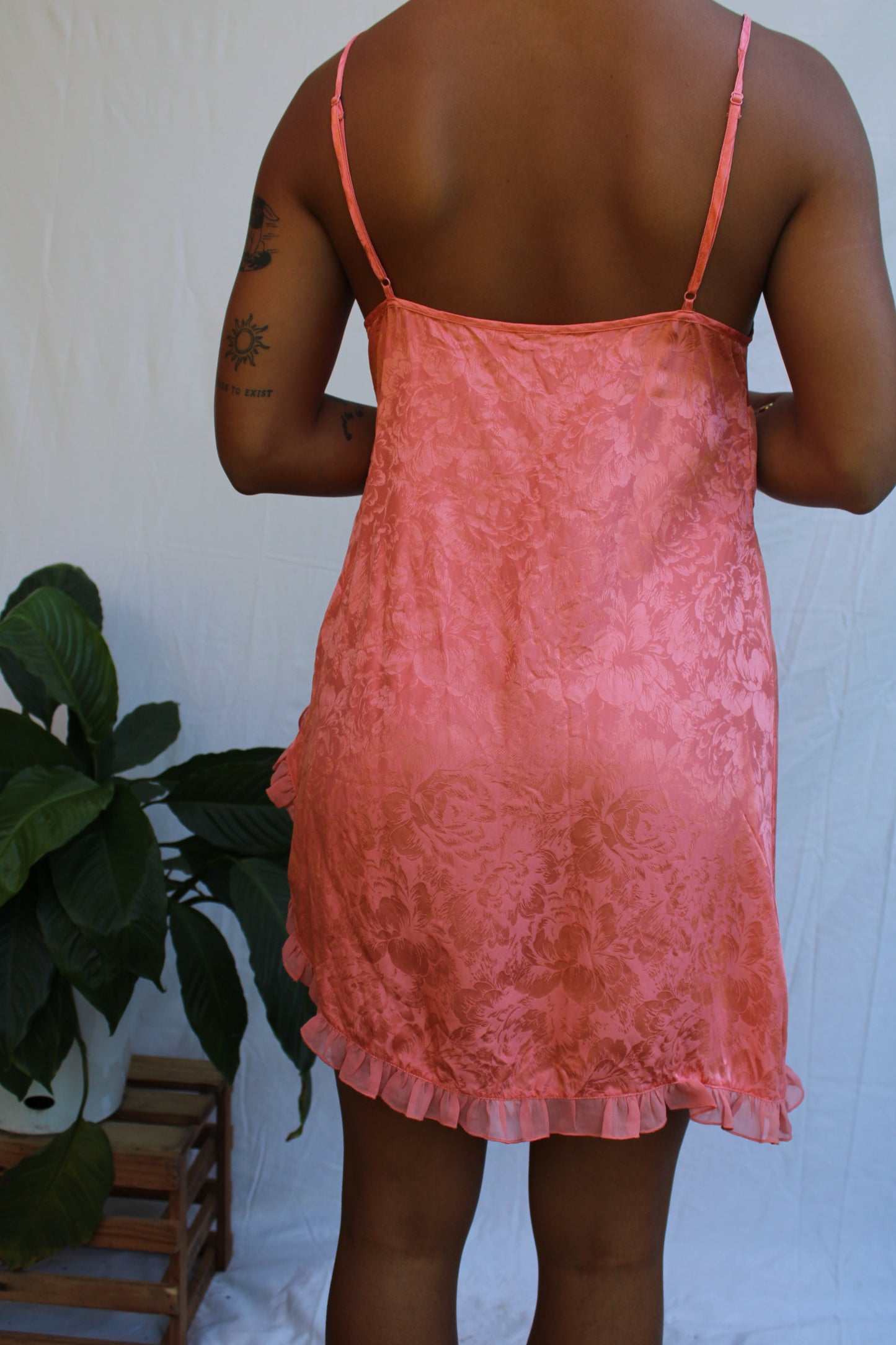 Vintage Coral Satin Slip Dress