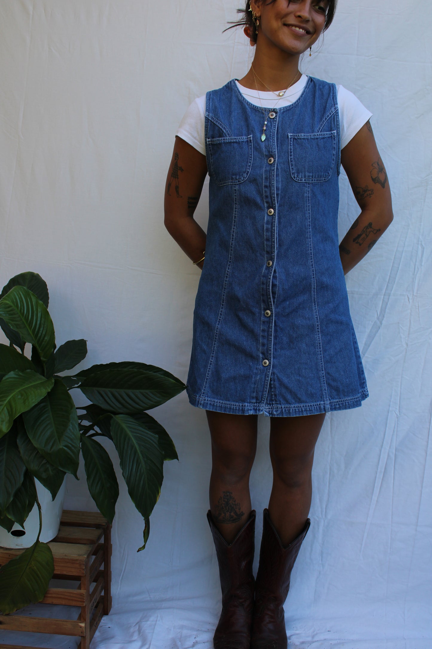 Vintage Denim Button Front Mini Dress