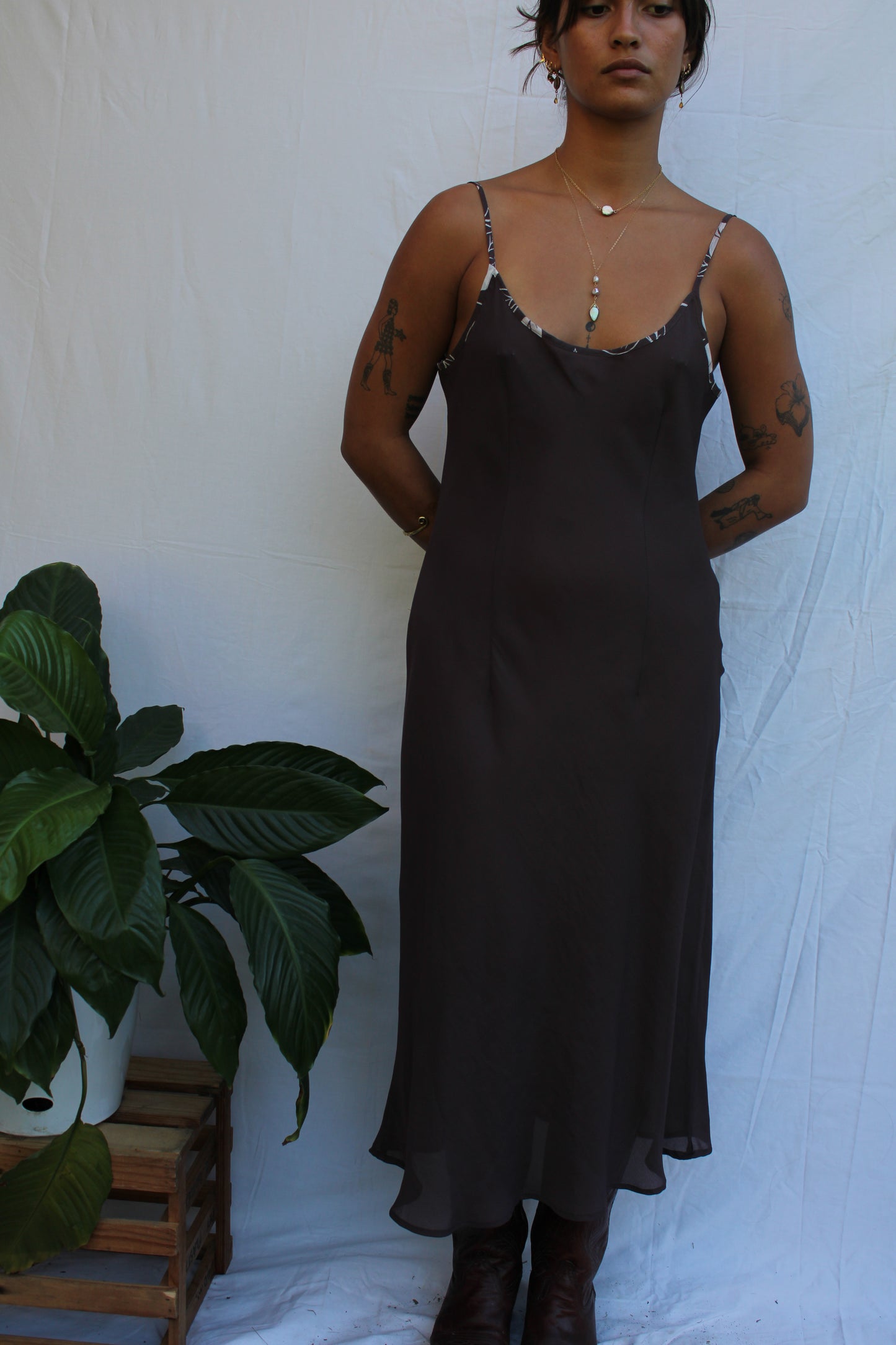 Vintage Chocolate Brown Sheer Slip Dress
