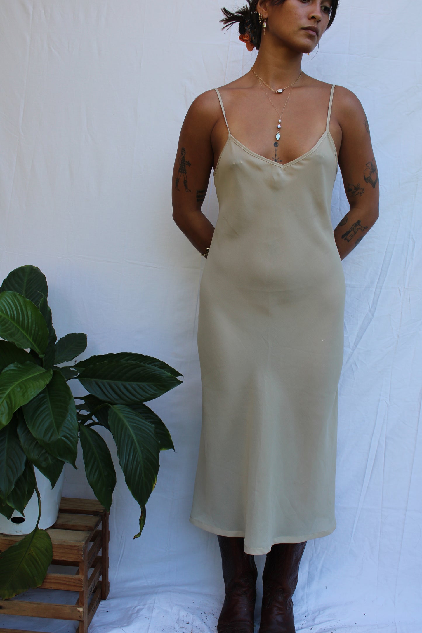 Vintage Minimalist Beige Slip Dress