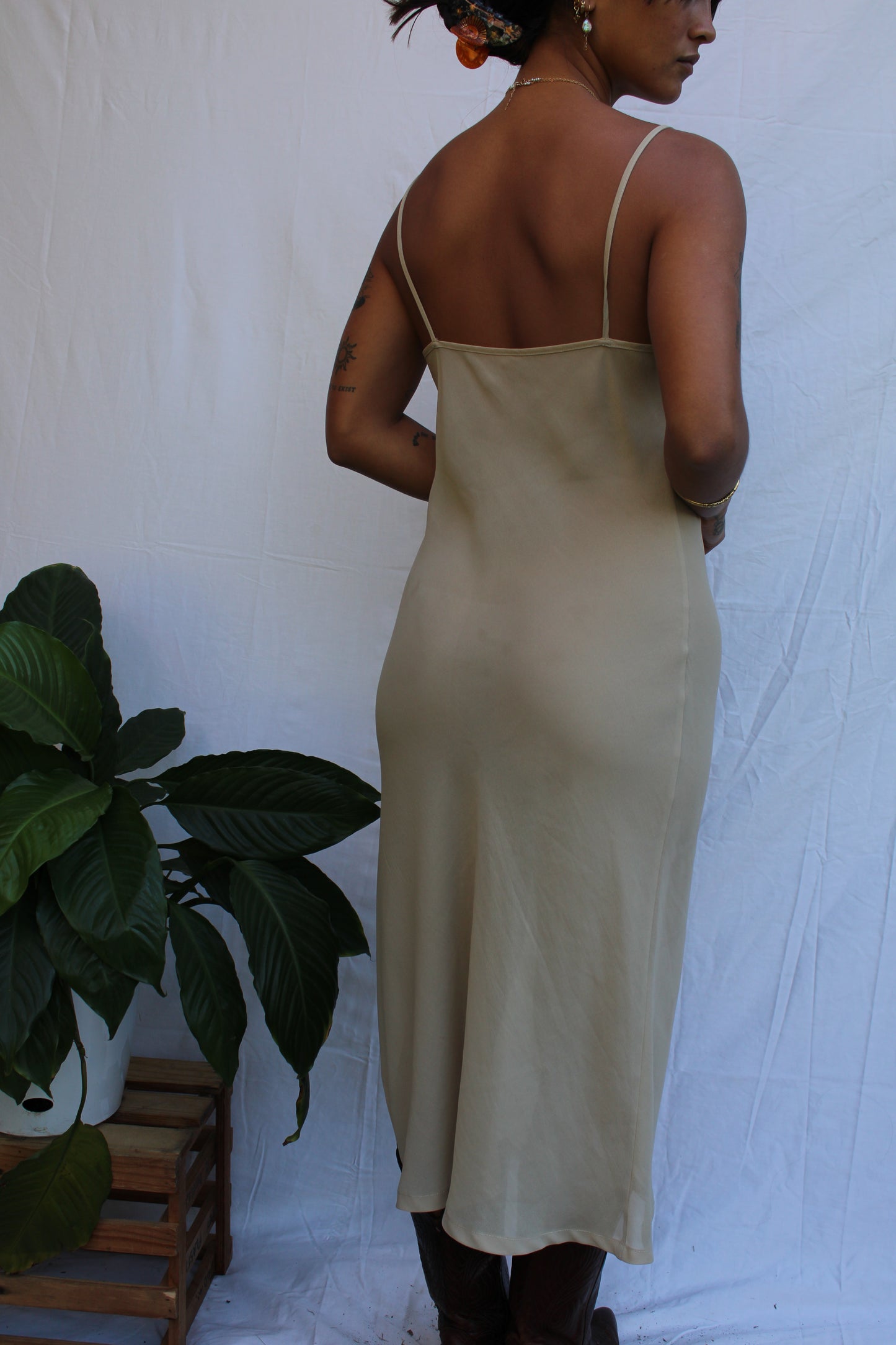 Vintage Minimalist Beige Slip Dress