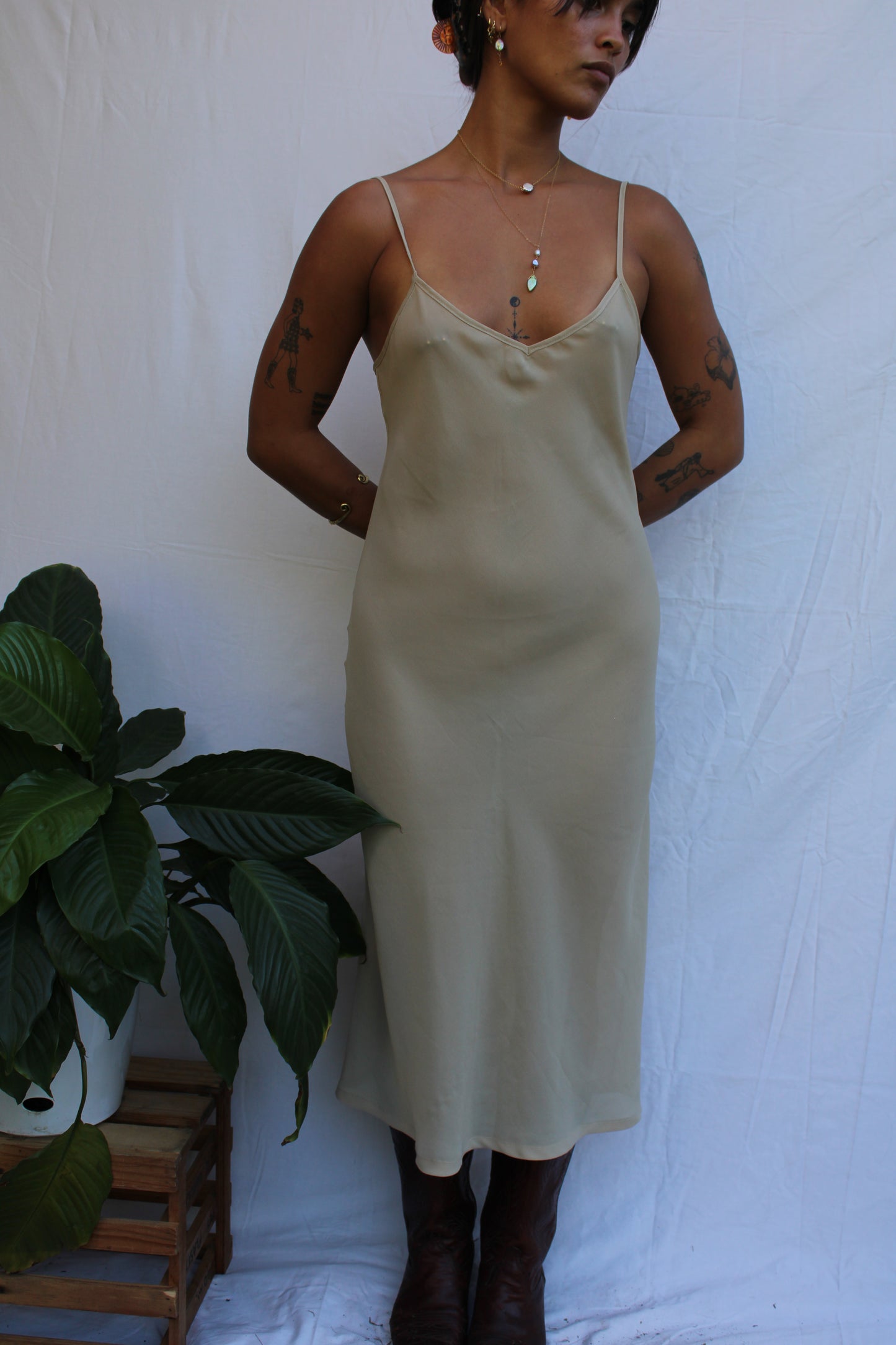 Vintage Minimalist Beige Slip Dress