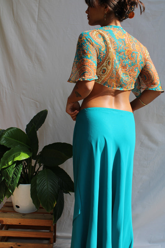 Vintage Teal Oceanflow Maxi Skirt
