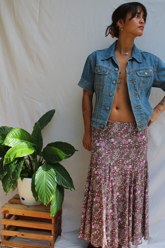 Vintage Light Wash Denim Short-Sleeve Jacket