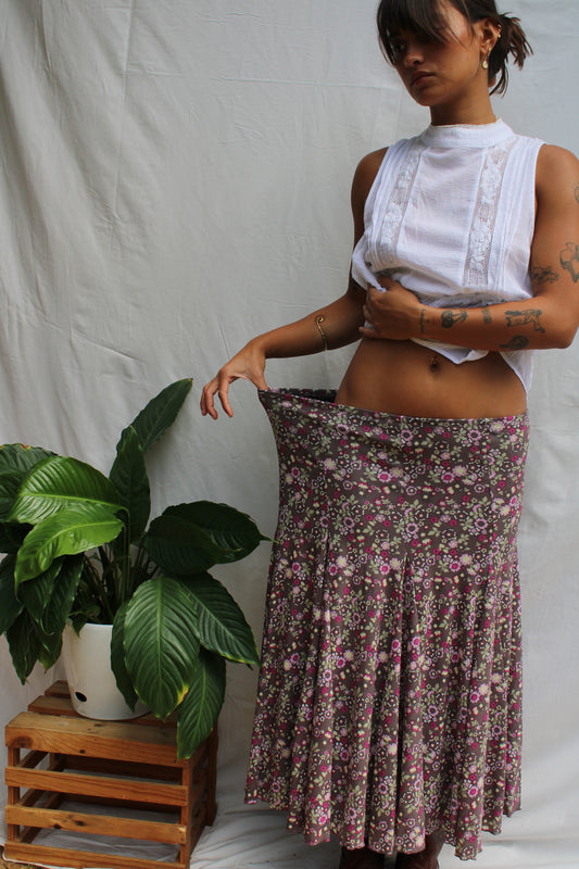 Vintage 90s Floral Midi Skirt