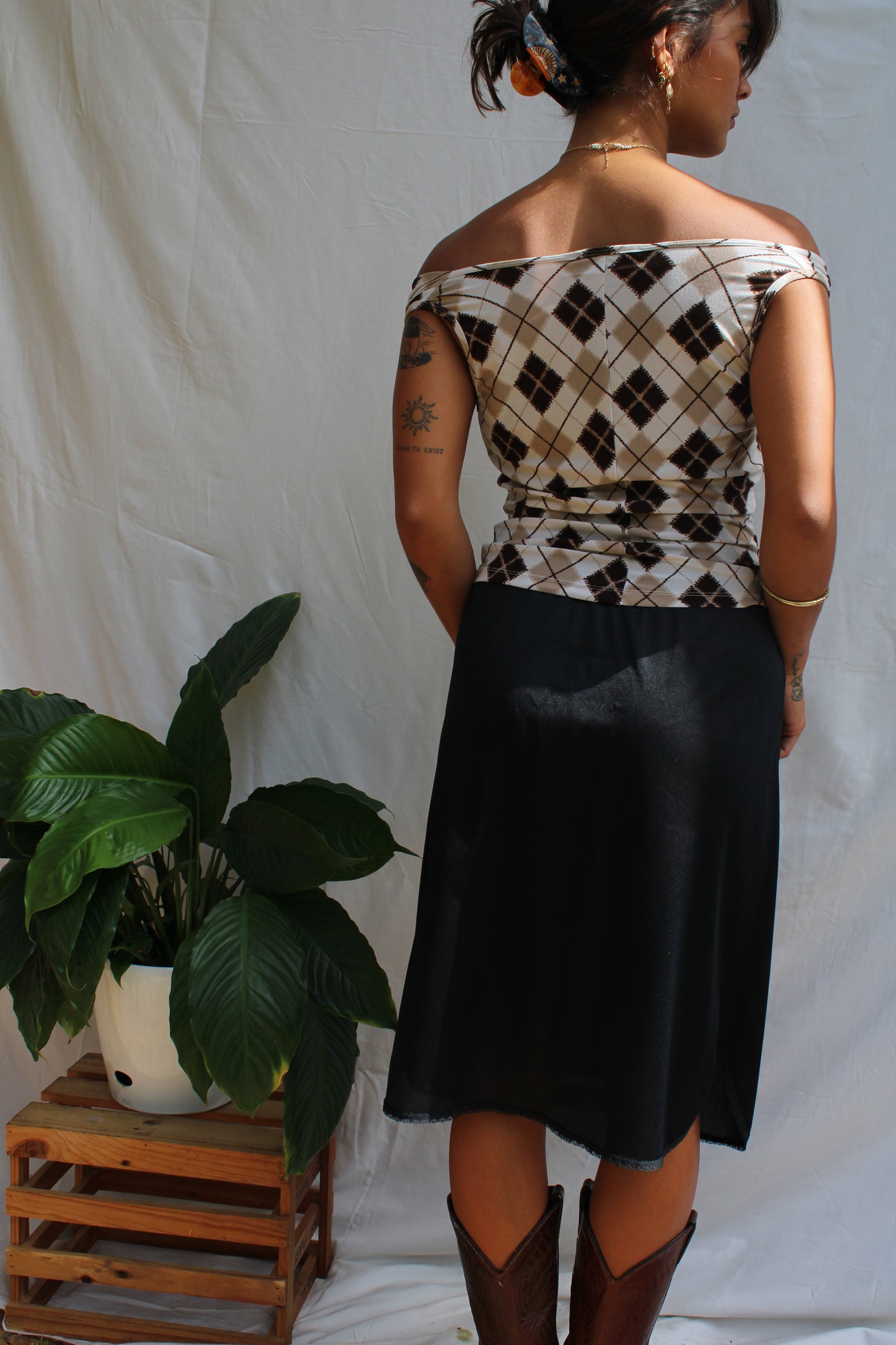 Vintage Cream & Brown Argyle Sleeveless Top