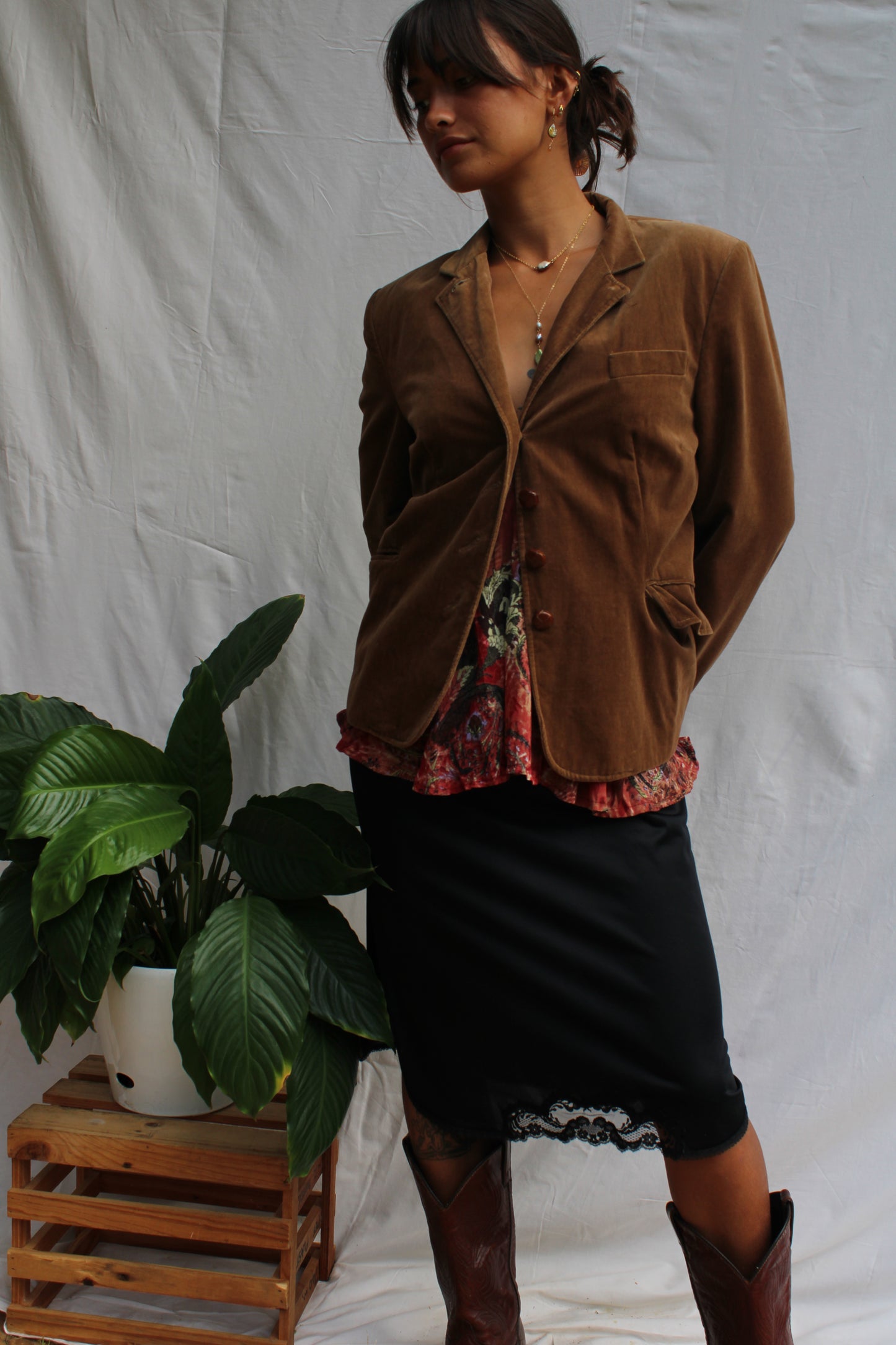 Vintage Black Satin Slip Midi Skirt