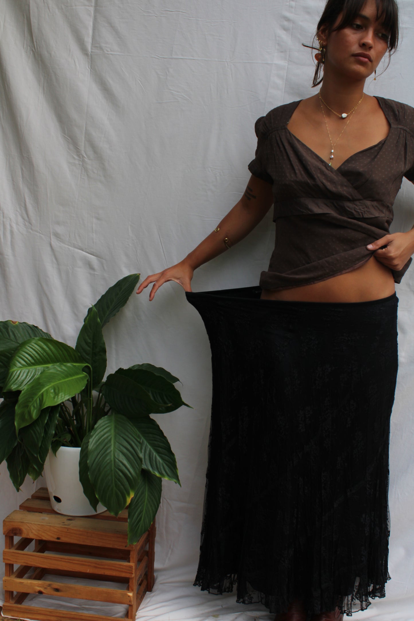 Vintage Black Lace Maxi Skirt