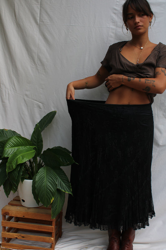 Vintage Black Lace Maxi Skirt