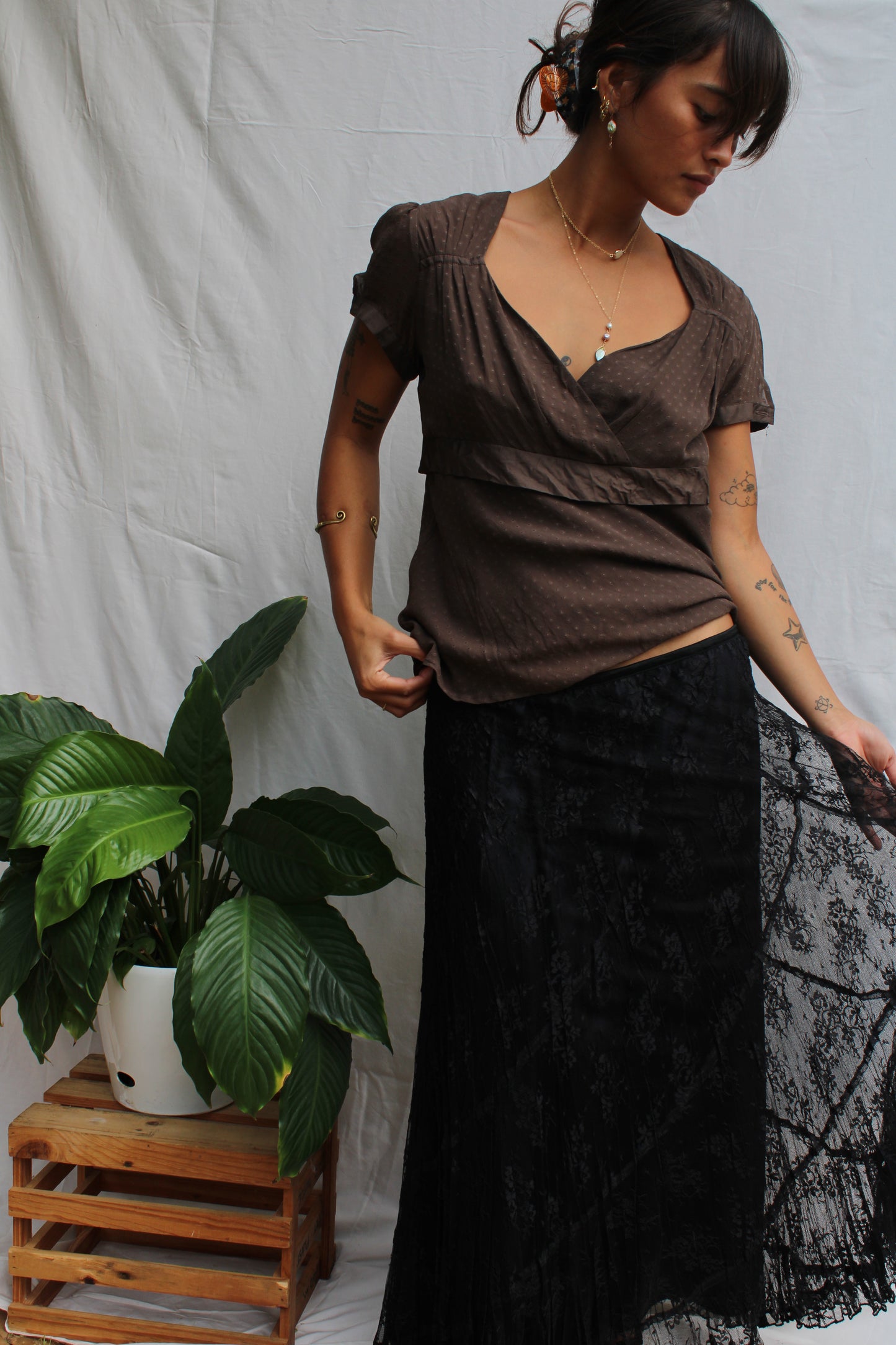 Vintage Black Lace Maxi Skirt