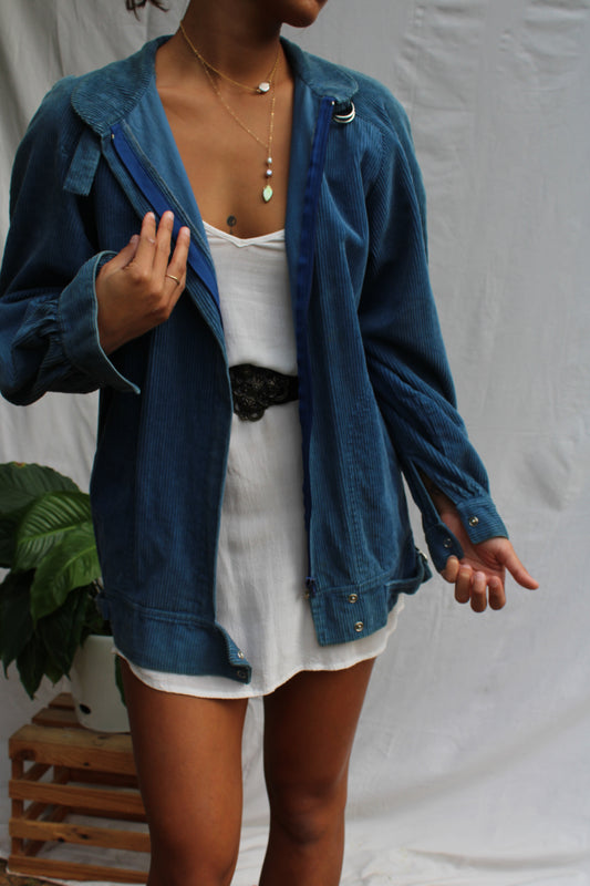 Vintage Blue Corduroy Zip Jacket