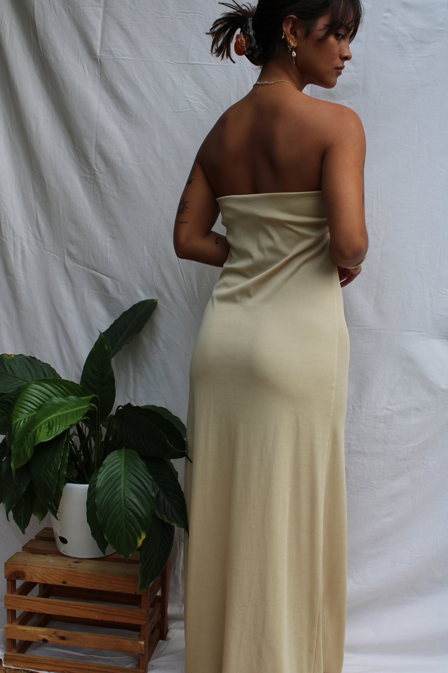 Vintage Cream Dream Strapless Maxi