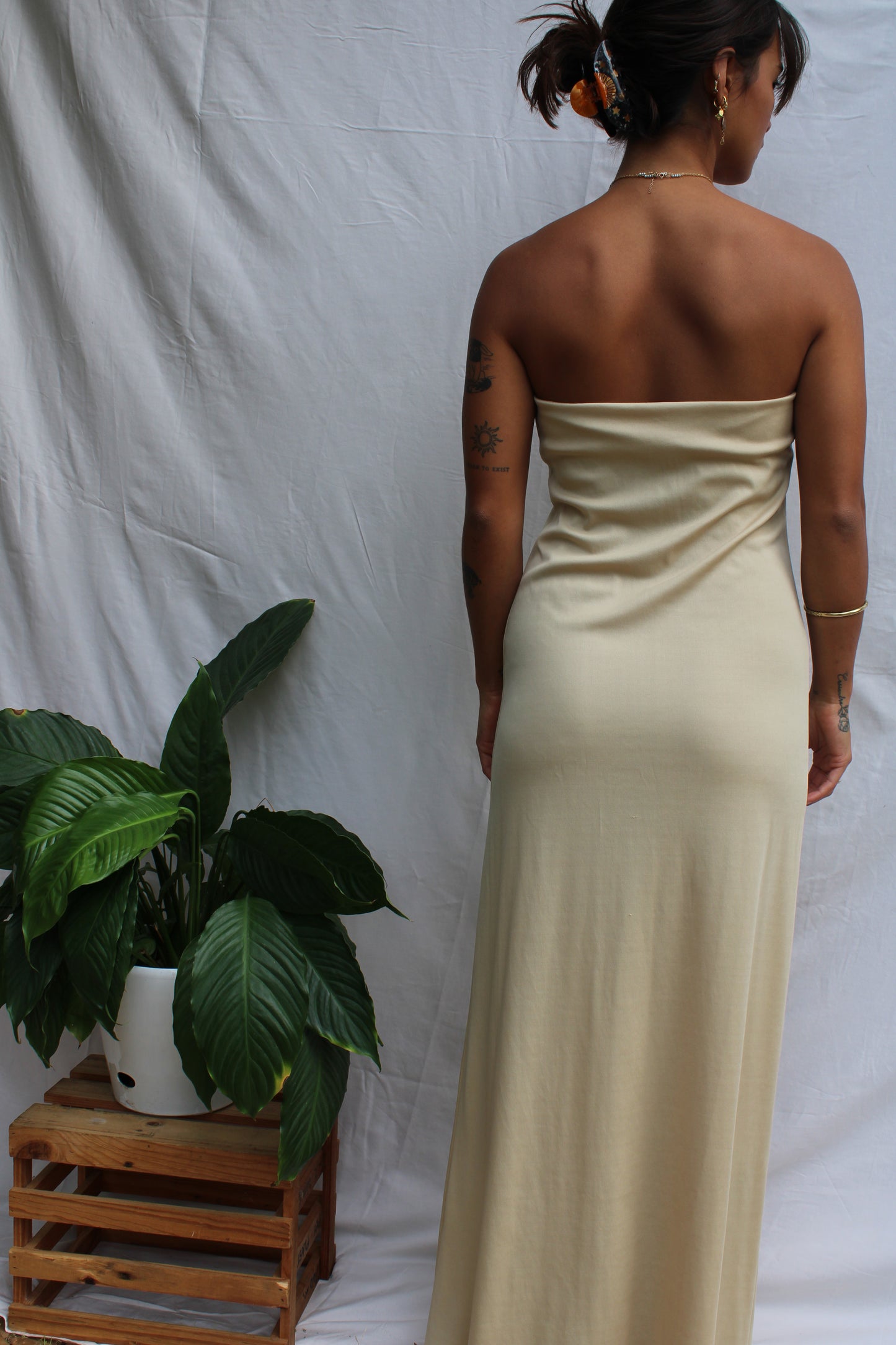 Vintage Cream Dream Strapless Maxi