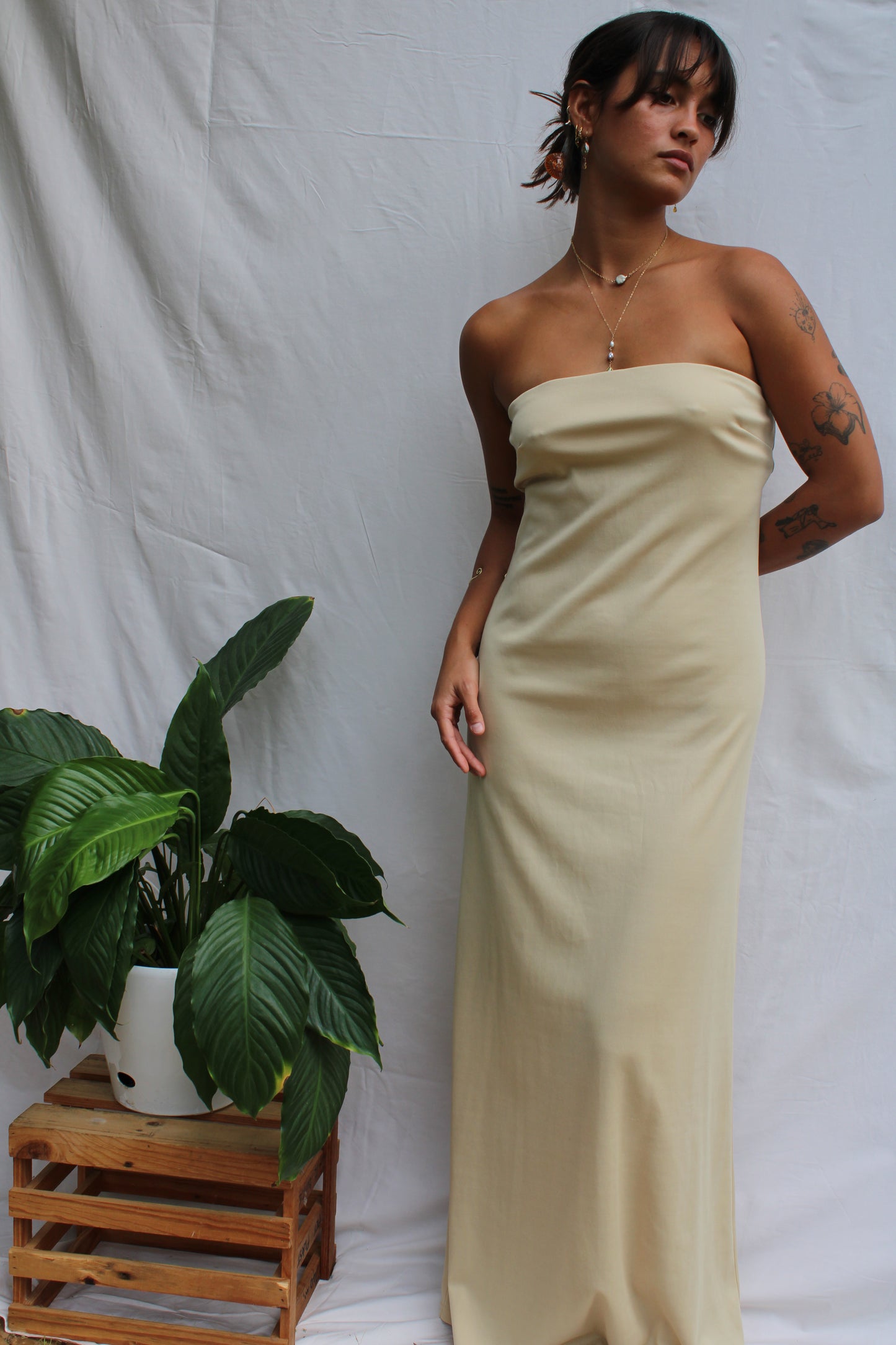 Vintage Cream Dream Strapless Maxi