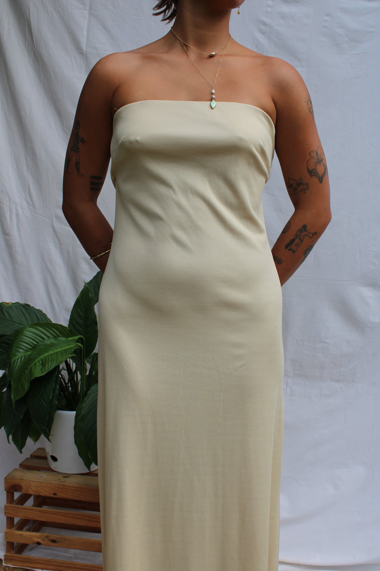 Vintage Cream Dream Strapless Maxi