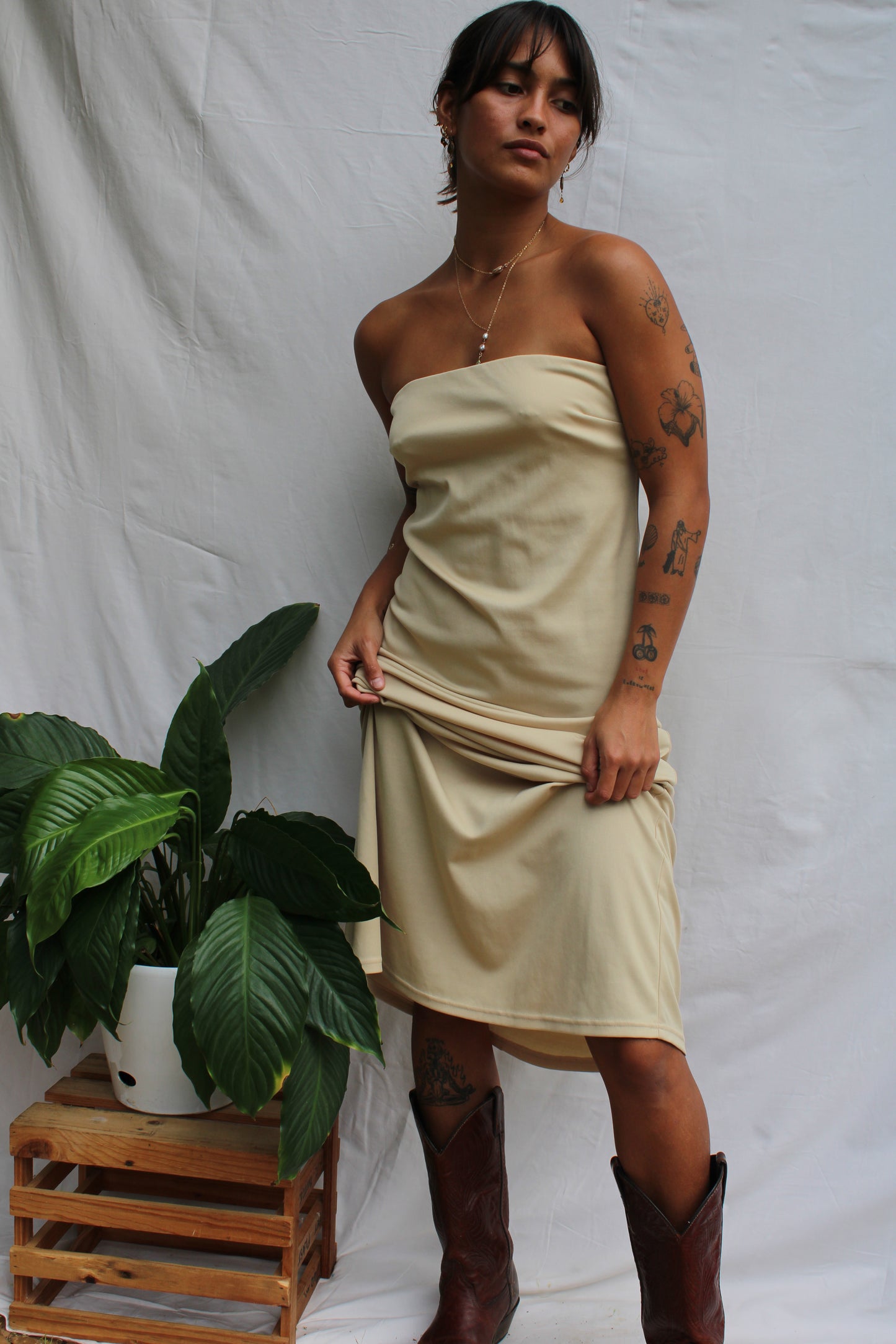 Vintage Cream Dream Strapless Maxi