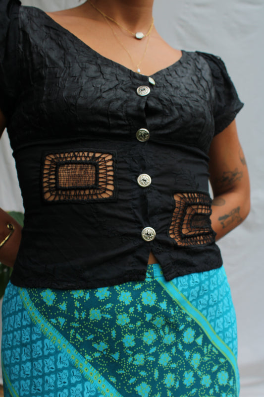 Vintage Black Lace Patchwork Blouse