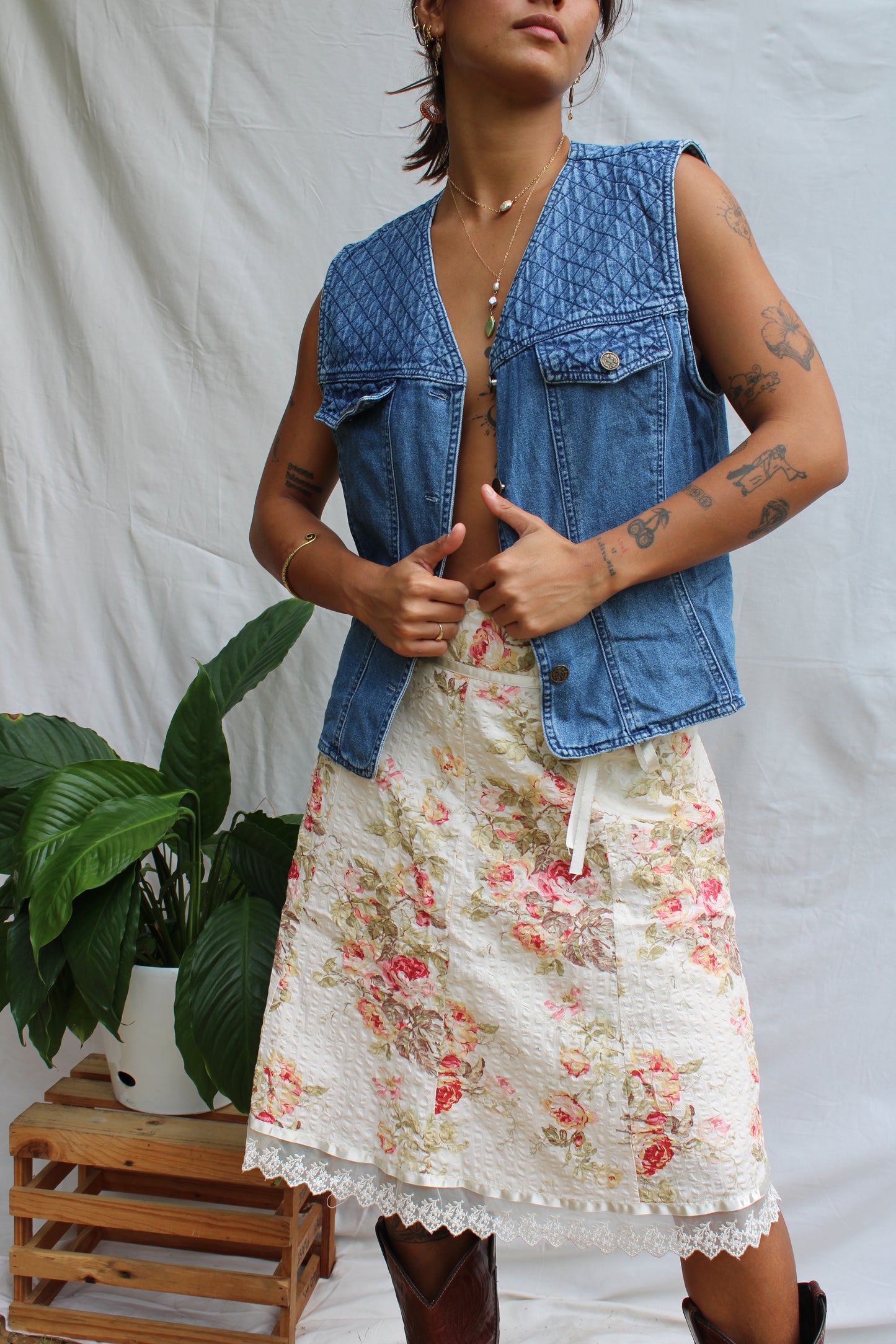 Retro Quilted Denim Sleeveless Vest