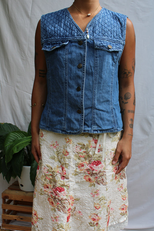 Retro Quilted Denim Sleeveless Vest