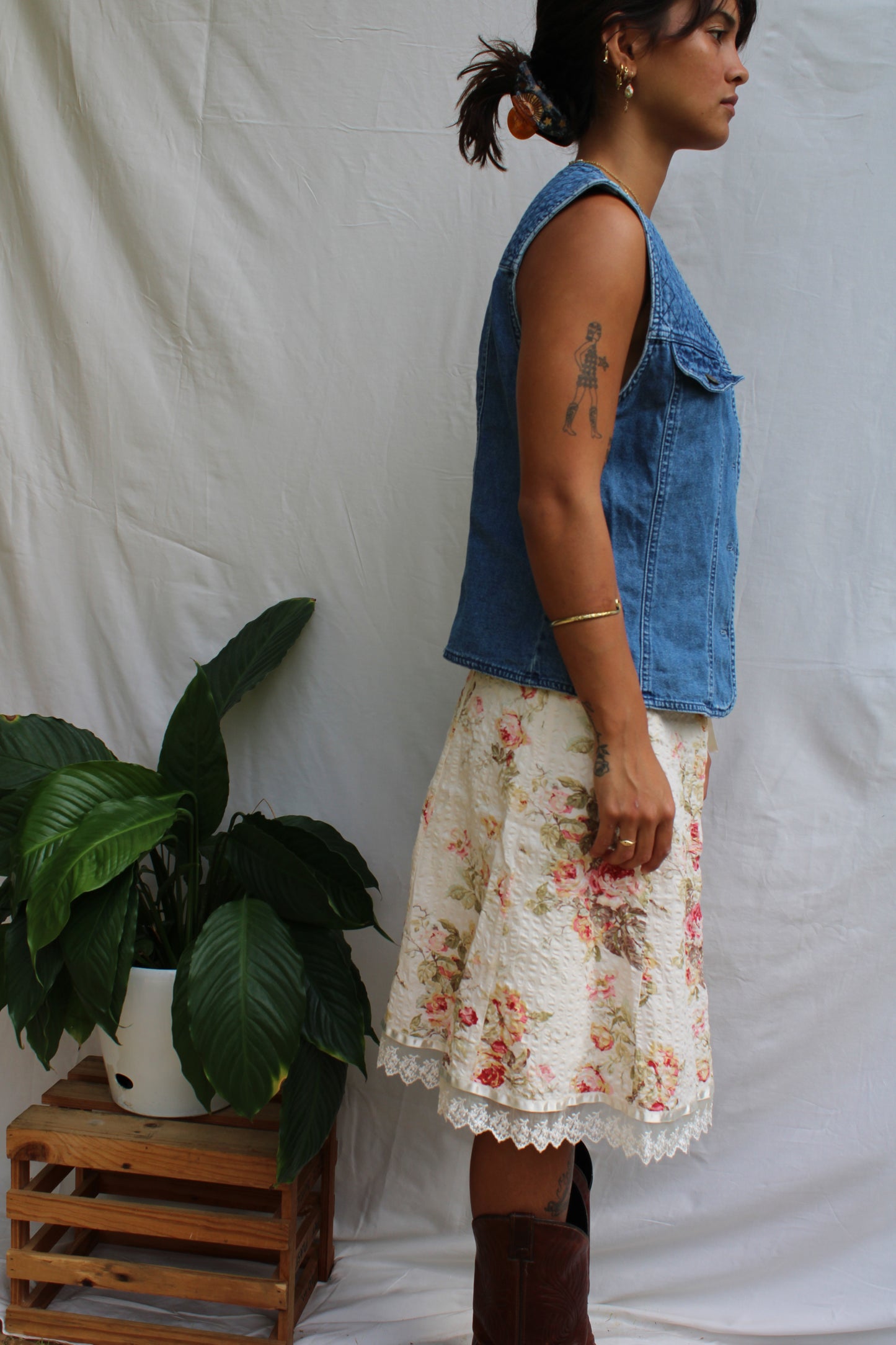 Retro Quilted Denim Sleeveless Vest