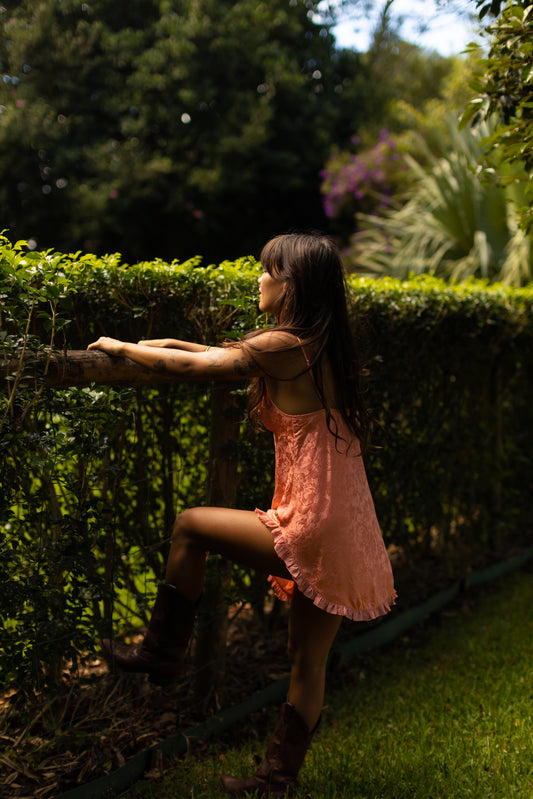 Vintage Coral Satin Slip Dress