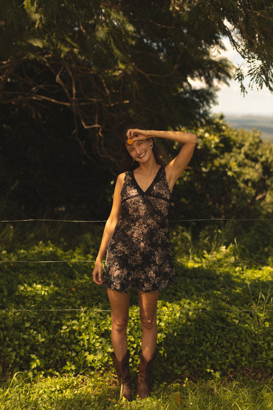 Vintage Black Floral Lace Mini Dress