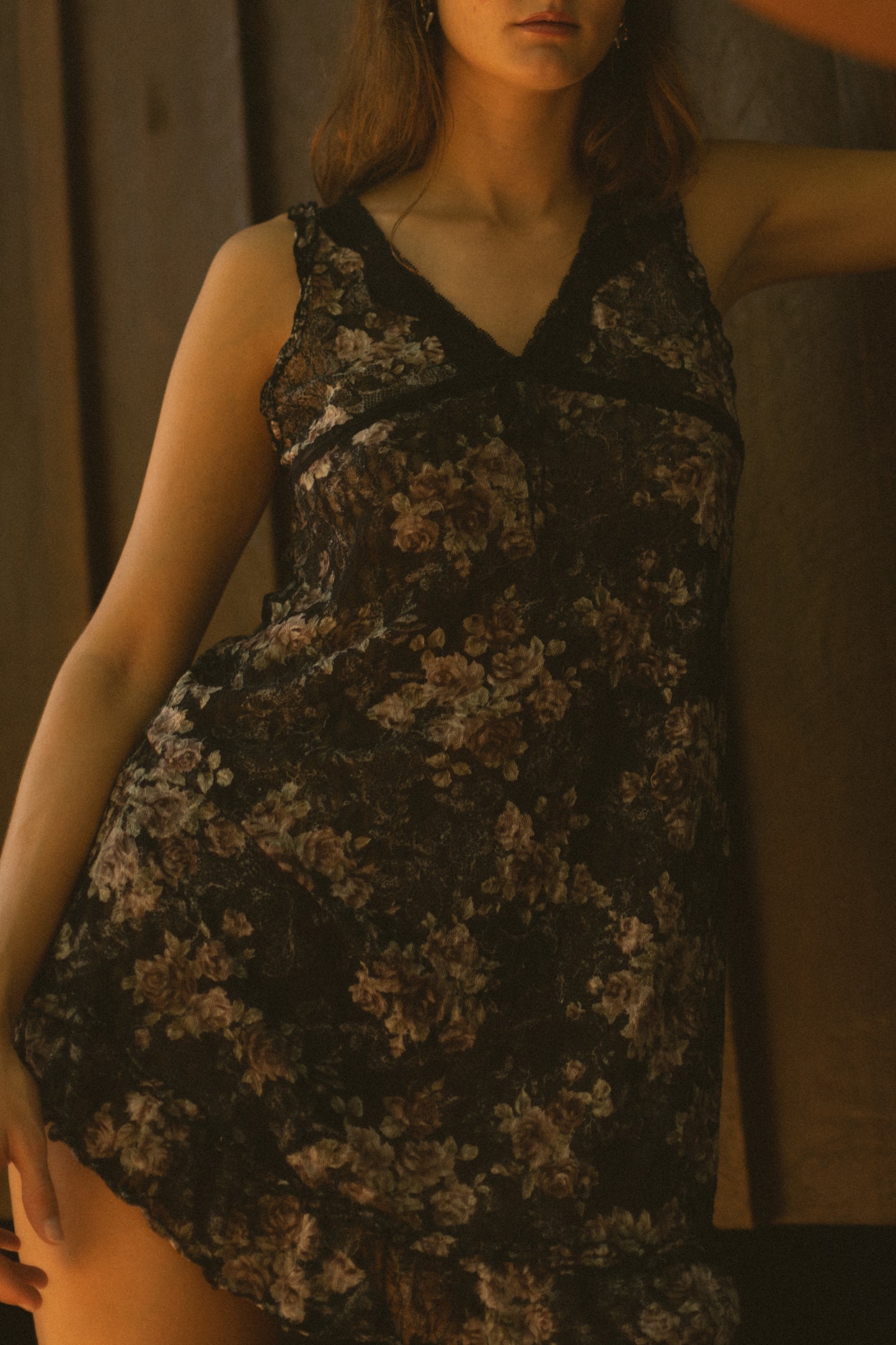 Vintage Black Floral Lace Mini Dress