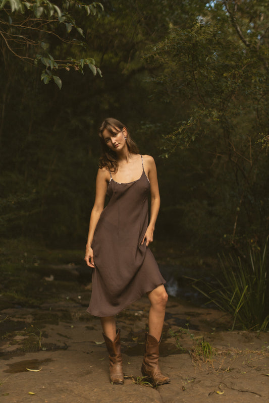 Vintage Chocolate Brown Sheer Slip Dress