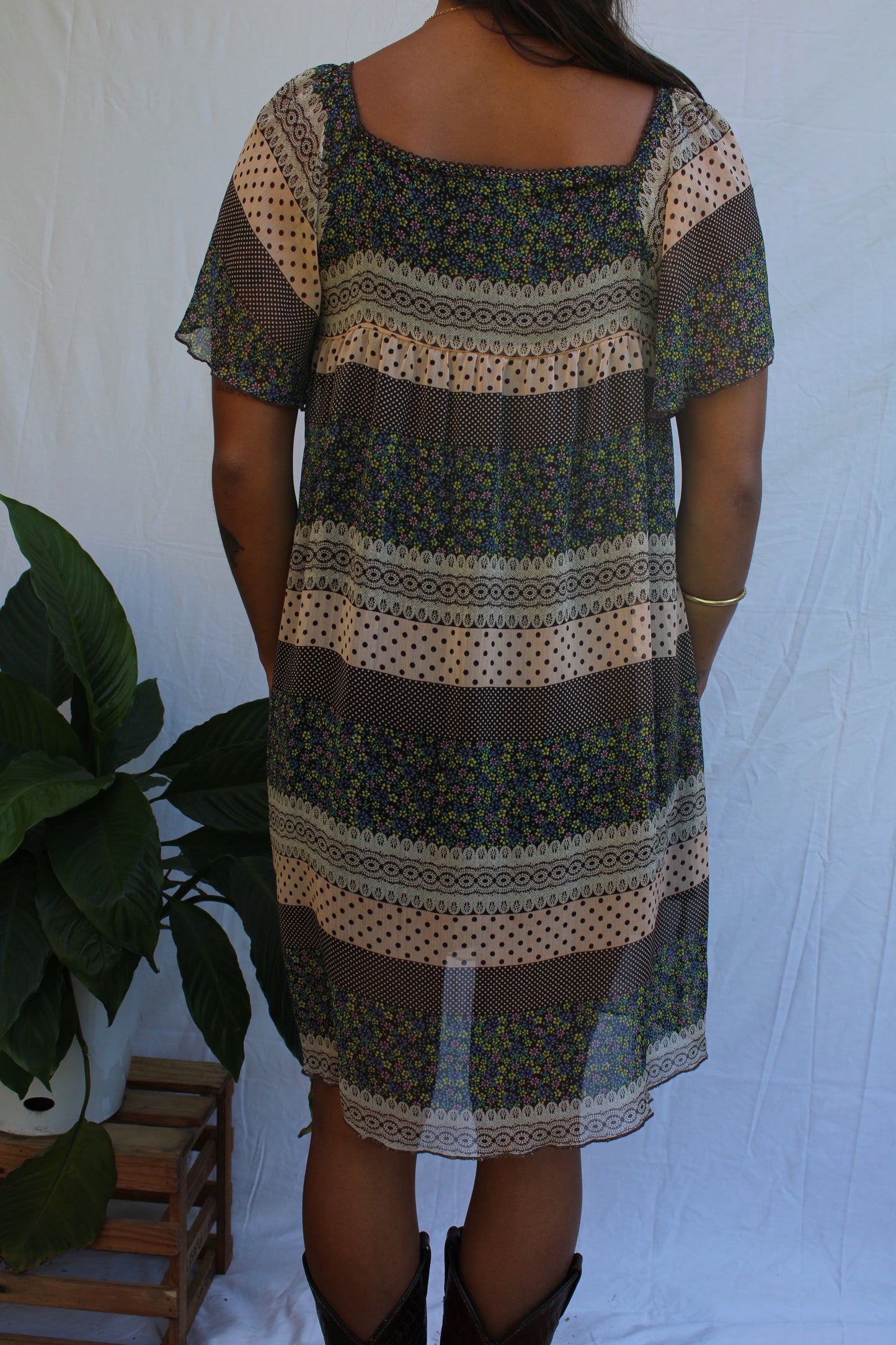 Vintage Boho Prairie Patchwork Mini Dress