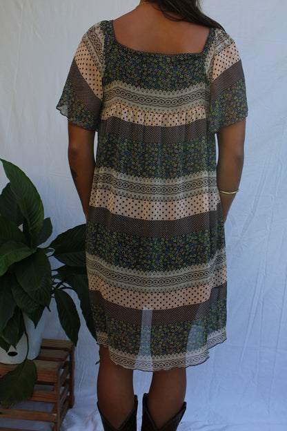 Vintage Boho Prairie Patchwork Mini Dress