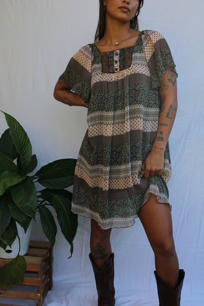 Vintage Boho Prairie Patchwork Mini Dress