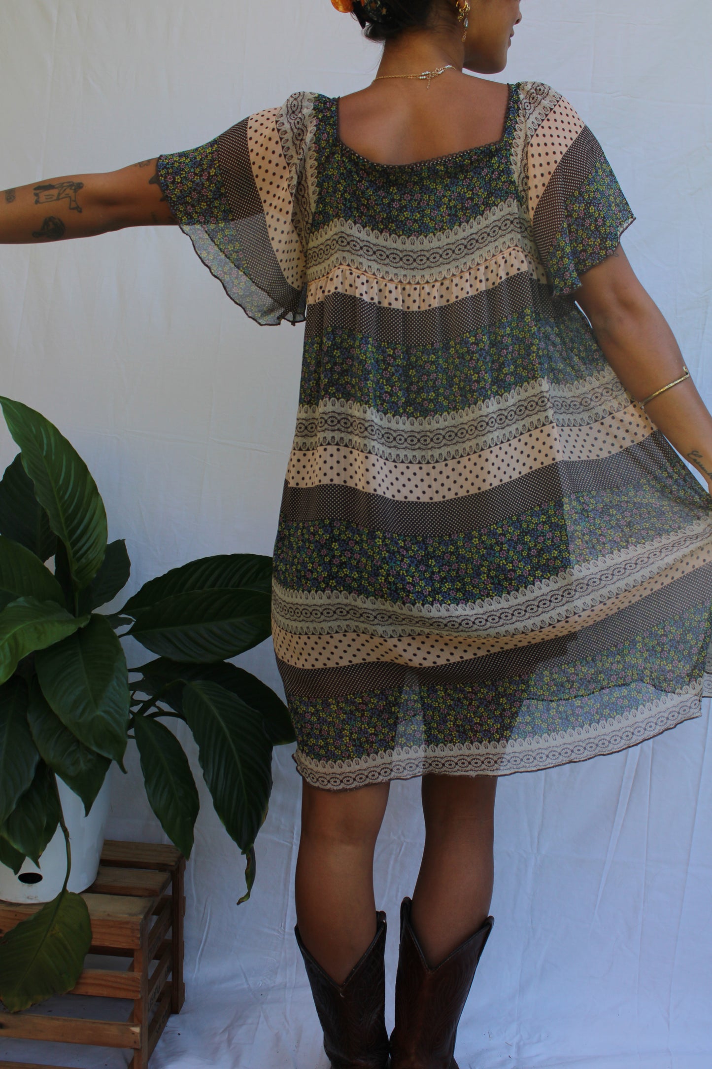 Vintage Boho Prairie Patchwork Mini Dress