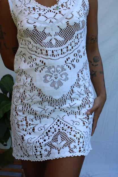 Vintage White Spell Crochet Mini Dress