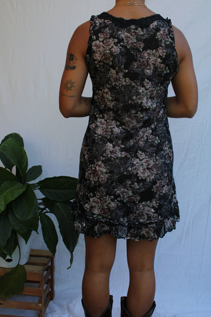 Vintage Black Floral Lace Mini Dress