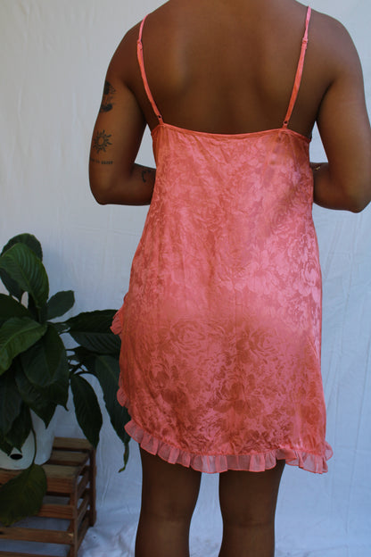 Vintage Coral Satin Slip Dress