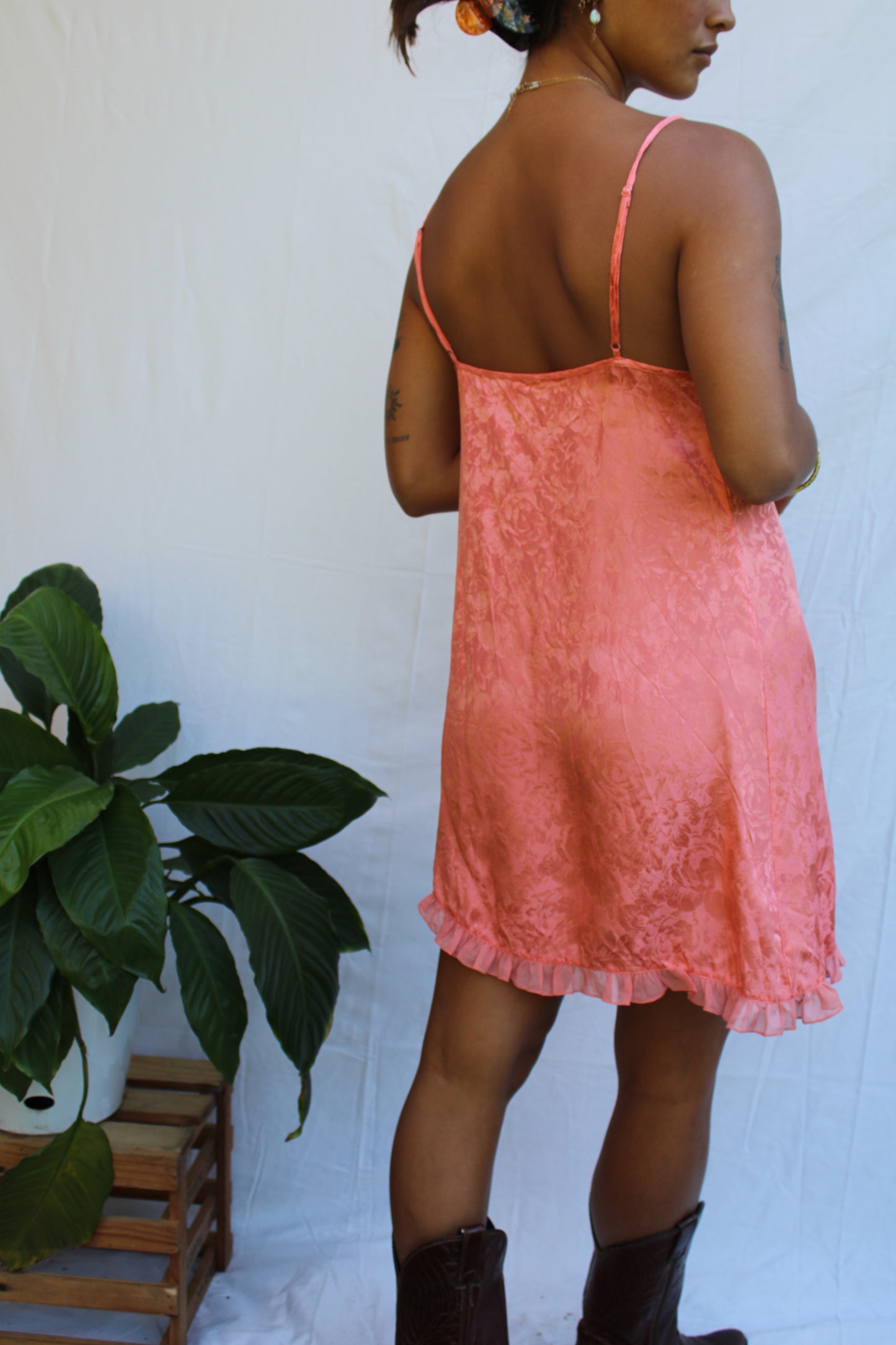 Vintage Coral Satin Slip Dress
