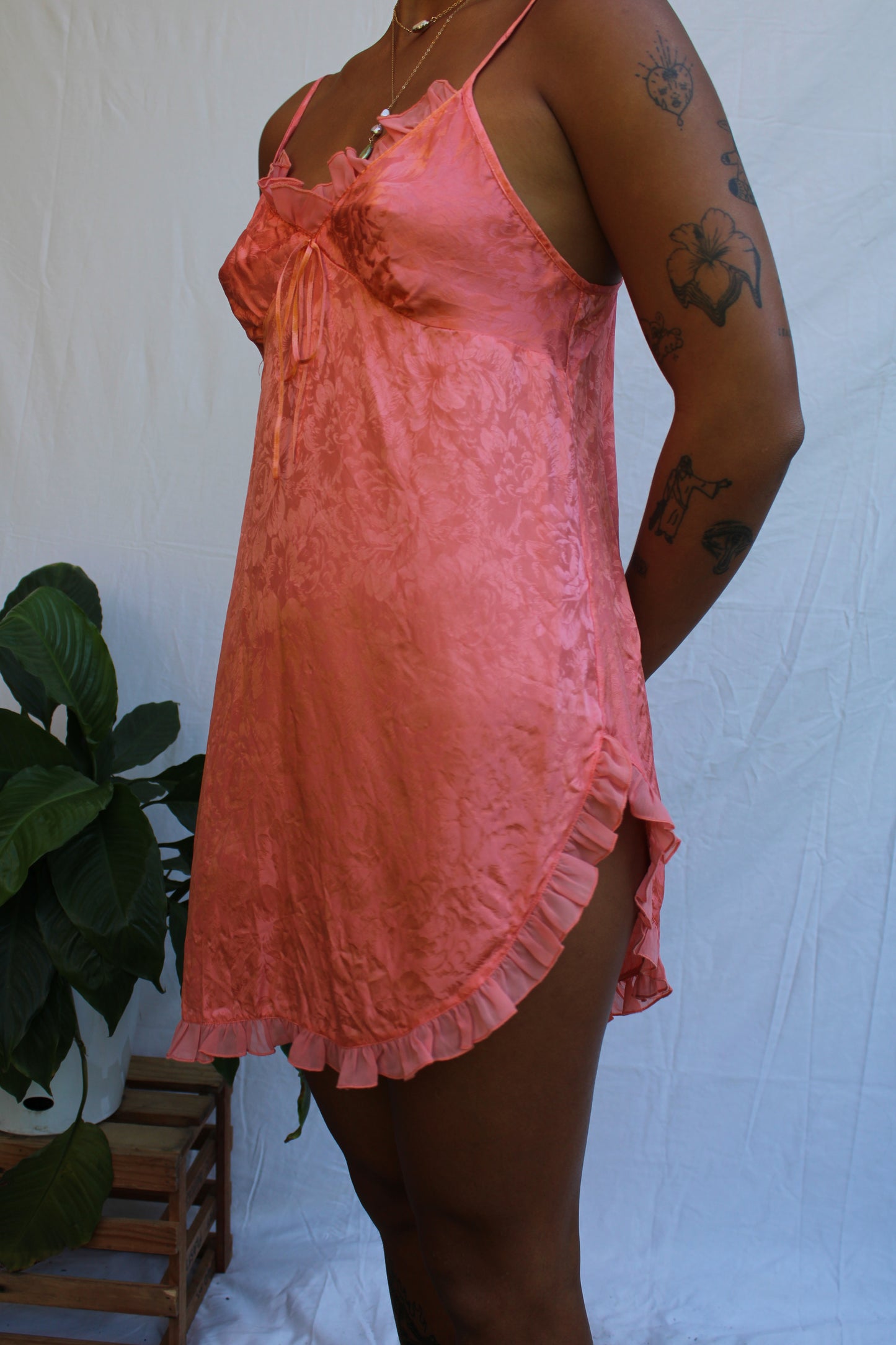 Vintage Coral Satin Slip Dress