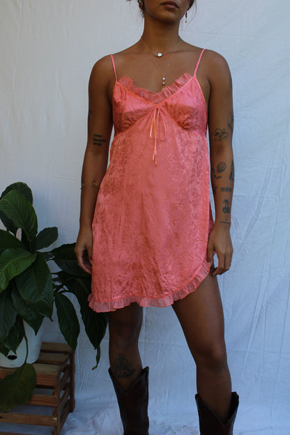 Vintage Coral Satin Slip Dress