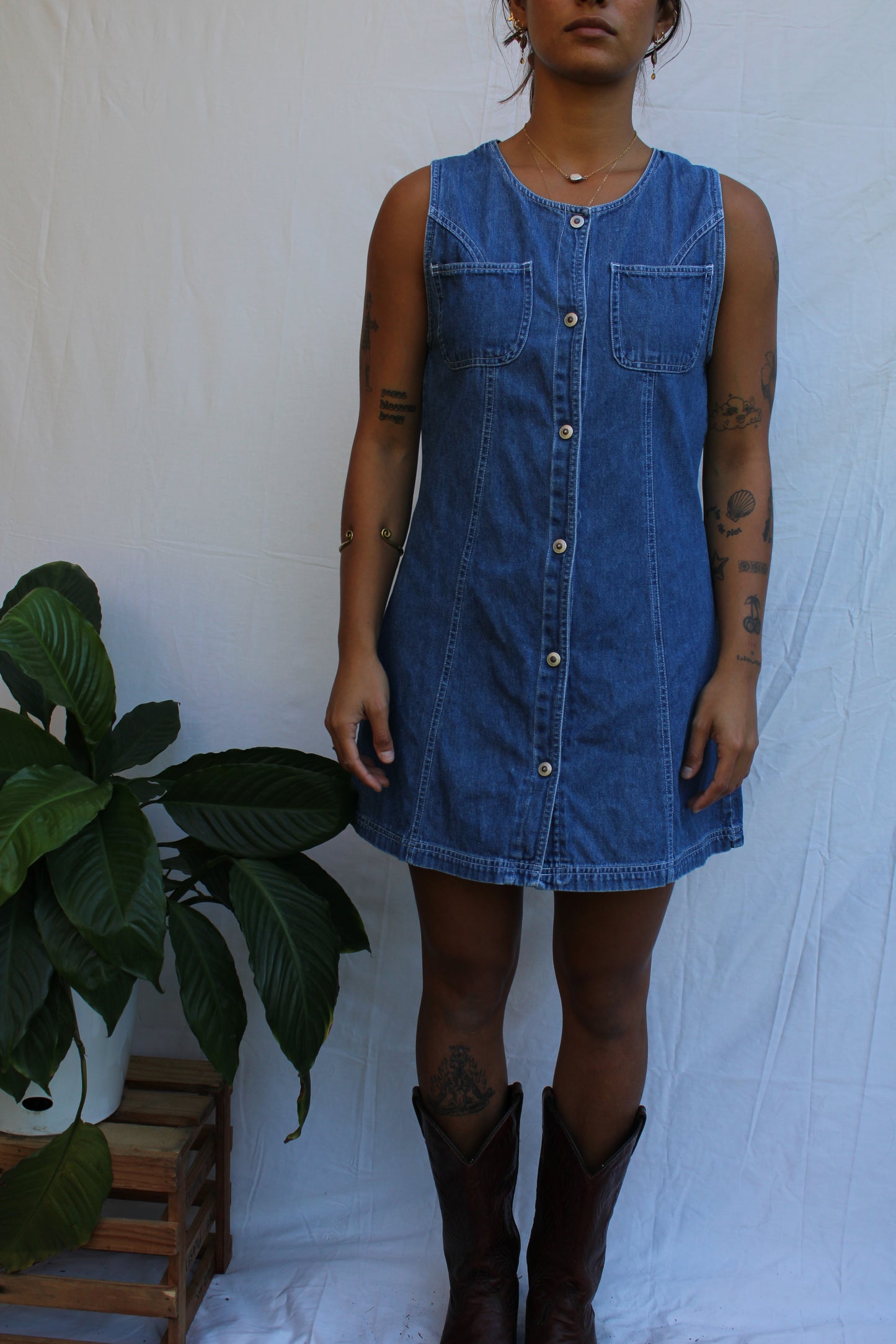 Vintage Denim Button Front Mini Dress