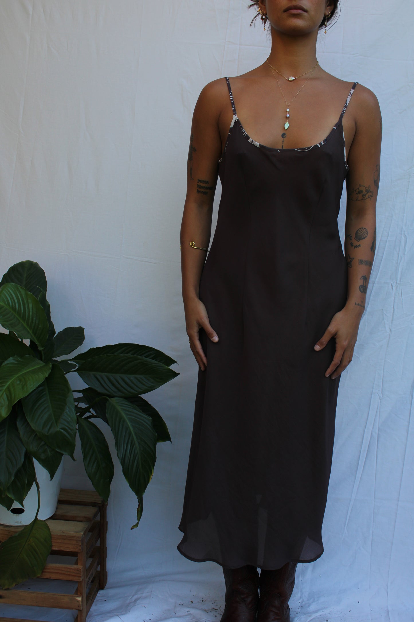 Vintage Chocolate Brown Sheer Slip Dress