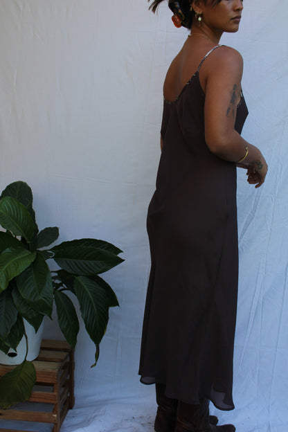 Vintage Chocolate Brown Sheer Slip Dress