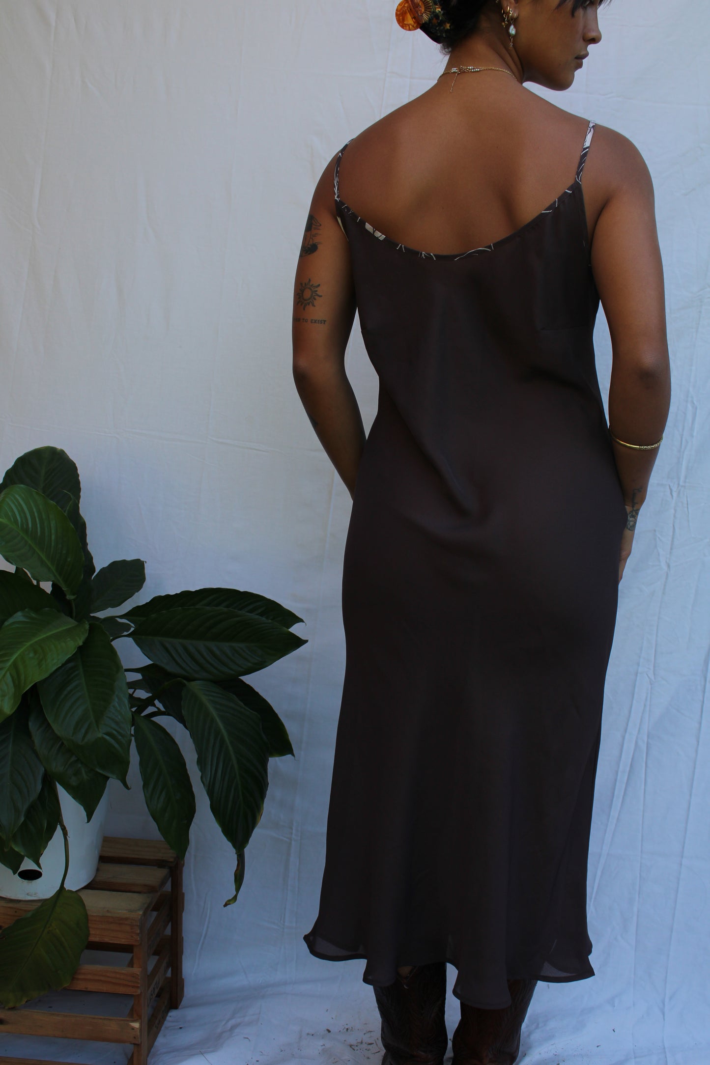 Vintage Chocolate Brown Sheer Slip Dress