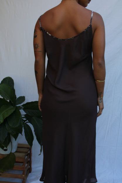 Vintage Chocolate Brown Sheer Slip Dress