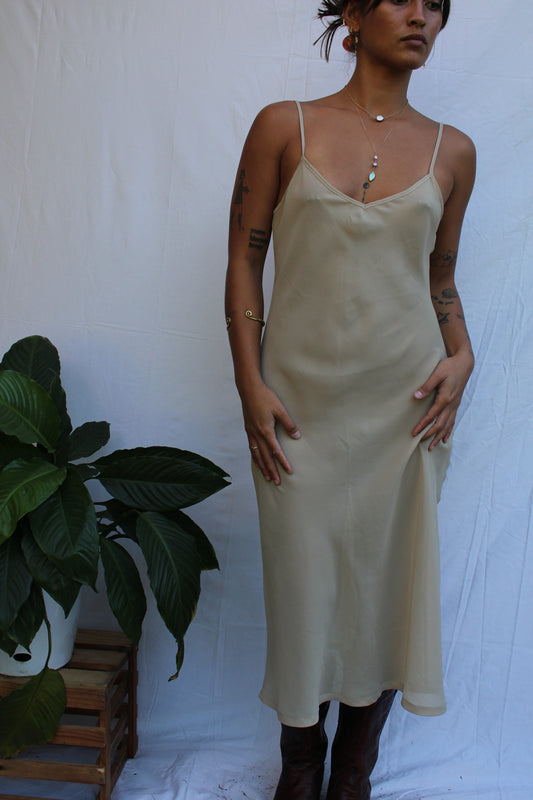 Vintage Minimalist Beige Slip Dress